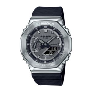 Mens+G-Shock+Metal+Octagonal+Black+%26+Silver+Watch+Silver+Dial
