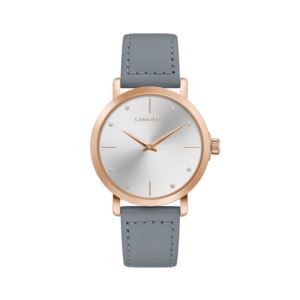 Ladies+Min+Max+Gray+%26+Rose+Gold+Crystal+Accent+Leather+Watch+Silver+White+Dial