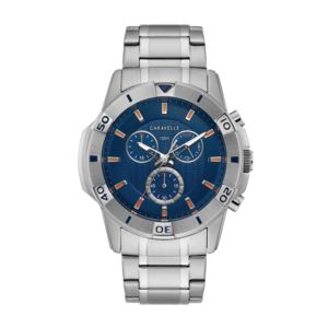 Mens+Sport+Silver-Tone+Stainless+Steel+Watch+Blue+Wave+Dial