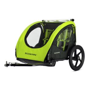Schwinn+Shuttle+Foldable+Bike+Trailer%2C+2+Seats%2C+Green%2FBlack