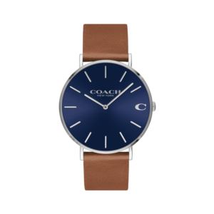 Mens+Charles+Brown+Leather+Strap+Watch+Blue+Dial