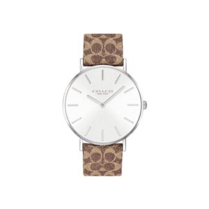 Ladies+Perry+Khaki+Coach+Logo+Strap+Watch+Silver+Dial