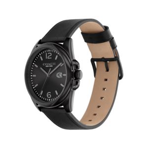 Mens+Greyson+Black+Leather+Strap+Watch+Black+Dial