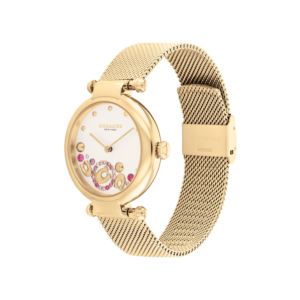 Ladies+Cary+Gold-Tone+Stainless+Steel+Mesh+Watch+Pink+Crystal+Accent+Dial