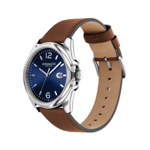 Mens+Greyson+Brown+Leather+Strap+Watch+Blue+Dial
