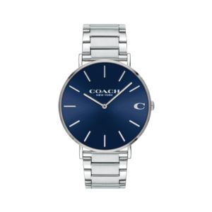 Mens+Charles+Silver-Tone+Stainless+Steel+Watch+Blue+Dial