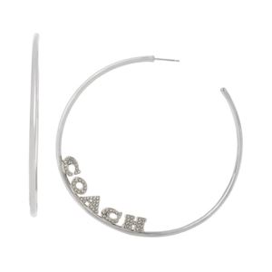 Signature+Pave+Logo+Hoop+Earrings+Silver