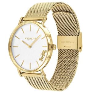 Ladies+Perry+Gold-Tone+Stainless+Steel+Mesh+Watch+Silver+Dial
