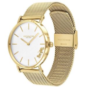 Ladies+Perry+Gold-Tone+Stainless+Steel+Mesh+Watch+Silver+Dial