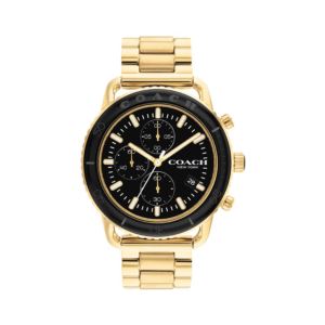 Mens+Cruiser+Gold-Tone+Stainless+Steel+Chronograph+Watch+Black+Dial