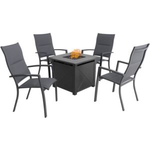 Naples 5-Piece Fire Pit Chat Set featuring 4 Padded Sling Chairs and 40,000 BTU Tile-Top Fire Pit Ta NAPLES5PCHBFP-GRY