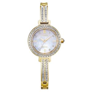 Ladies+Silhouette+Crystal+Eco-Drive+Gold-Tone+Watch+Mother-of-Pearl+Dial