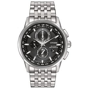 Mens+World+Chronograph+A-T+Eco-Drive+Watch+Black+Dial