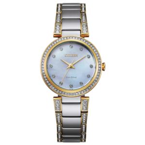 Ladies+Silhouette+Crystal+Eco-Drive+2-Tone+Watch+Mother-of-Pearl+Dial