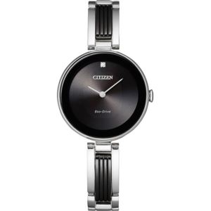 Ladies+Axiom+Eco-Drive+Black+%26+Silver+Stainless+Steel+Watch+Black+Dial