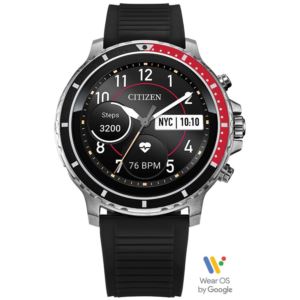Mens+CZ+Smart+Silver-Tone+%26+Black+Silicone+Strap+Smartwatch