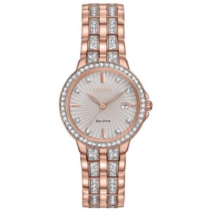 Womens+Silhouette+Crystal+Eco-Drive+Rose+Gold+Watch+Two-Tone+Dial