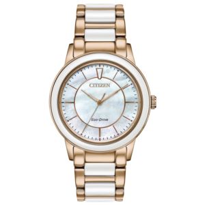 Ladies+Chandler+Eco-Drive+Rose+Gold+%26+White+Ceramic+Watch+Mother-of-Pearl