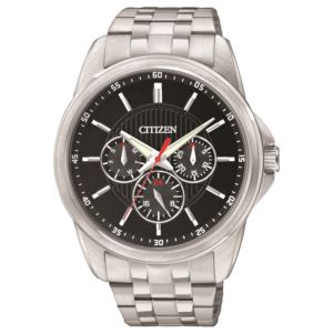 Mens+Quartz+Stainless+Steel+Watch+Black+Dial