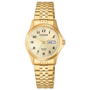 Ladies+Quartz+Gold-Tone+Expansion+Watch+Gold+Dial