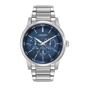 Mens+Dress+Eco-Drive+Stainless+Steel+Watch+Blue+Dial