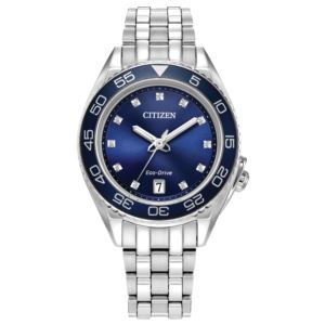 Ladies%27+Carson+Silver-Tone+Stainless+Steel+Diamond+Watch+Blue+Dial