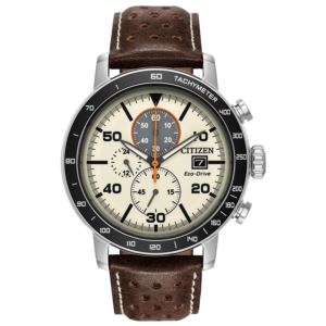 Mens+Brycen+Eco-Drive+Multi-Dial+Brown+Leather+Watch+Ivory