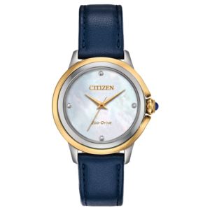 Ladies+Ceci+Eco-Drive+Two-Tone+%26+Navy+Leather+Watch+Mother-of-Pearl