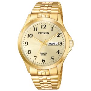 Mens+Quartz+Gold-Tone+Expansion+Watch+Gold+Dial