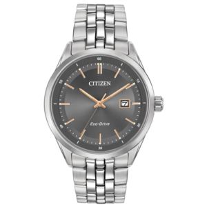 Mens+Eco-Drive+Sapphire+Stainless+Steel+Watch+Gray+Dial