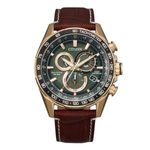 Men%27s+PCAT+Atomic+Eco-Drive+Brown+Leather+Strap+Watch+Green+Dial