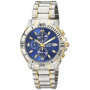 Mens+Quartz+Chronograph+Two-Tone+Stainless+Steel+Watch+Blue+Dial