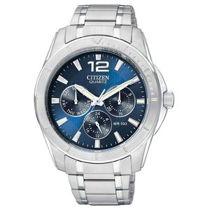 Mens+Quartz+Stainless+Steel+Watch+Blue+Dial