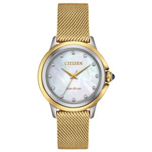 Ladies+Ceci+Eco-Drive+Gold-Tone+Mesh+Watch+Mother-of-Pearl+Dial