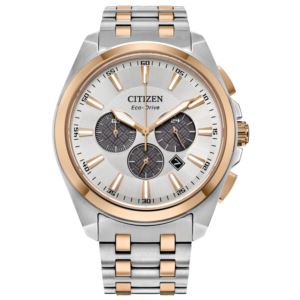Men%27s+Peyten+Eco-Drive+Chronograph+Two-Tone+Stainless+Steel+Watch+Silver+Dial