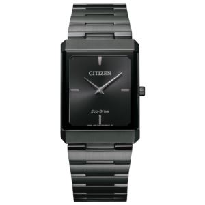 Mens+Stiletto+Eco-Drive+Black+Ion-Plated+Square+Watch+Black+Dial