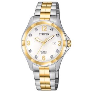 Ladies+Dress+Crystal+Two-Tone+Stainless+Steel+Watch+White+Dial