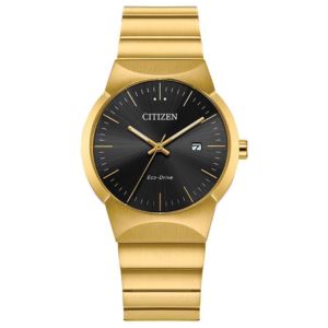 Ladies+Axiom+Eco-Drive+Gold-Tone+Stainless+Steel+Watch+Black+Dial