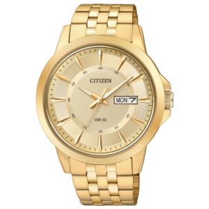 Mens+Gold-Tone+Stainless+Steel+Watch+Gold+Dial