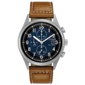 Mens+Chandler+Eco-Drive+Brown+Leather+Watch+Iris+Blue+Dial
