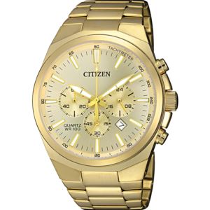 Mens+Quartz+Gold+Stainless+Steel+Multi-Dial+Watch+Gold+Dial