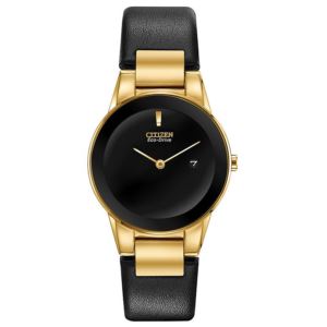 Ladies+Axiom+Eco-Drive+Gold+%26+Black+Leather+Strap+Watch+Black+Dial