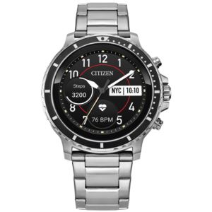 Mens+CZ+Smart+Silver-Tone+Stainless+Steel+Smartwatch