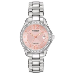 Womens+Silhouette+Swarovski+Crystal+Eco-Drive+Watch+Pink+Dial