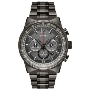Mens+Nighthawk+Eco-Drive+Granite+Ion-Plated+Chronograph+Watch+Gray+Dial