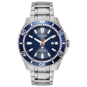 Mens+Promaster+Diver+Eco-Drive+Silver-Tone+Watch+Azure+Blue+Dial