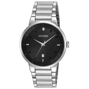 Mens+Quartz+Stainless+Steel+Watch+Black+Dial