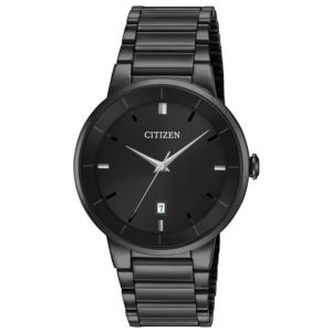 Mens+Black+Ion-Plated+Stainless+Steel+Watch+Black+Dial