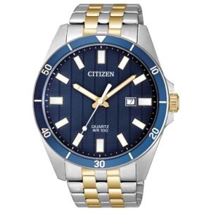 Mens+Quartz+Two-Tone+Stainless+Steel+Watch+Navy+Dial