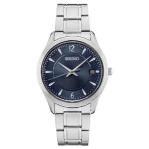 Mens+Essentials+Silver-Tone+Stainless+Steel+Watch+Blue+Dial